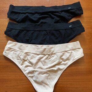 Branwyn Essential MerinoThong 3 pack, Women's Large, Black and Light Nude